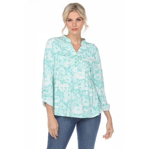 Women's Pleated Casual Floral Blouse Mint Large - White Mark : Target