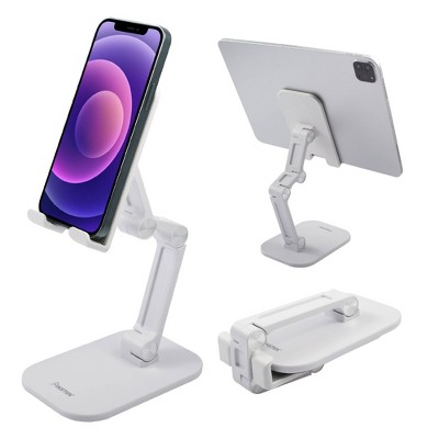 Insten Cell Phone & Tablet Stand for Desk - Adjustable Holder Compatible with iPhone, Samsung Android Phones & iPad, White