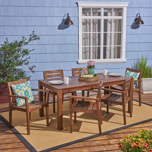 Christopher Knight Home McCullough Outdoor Acacia Wood 7 Piece Dining Set, Dark Brown - 1 of 4
