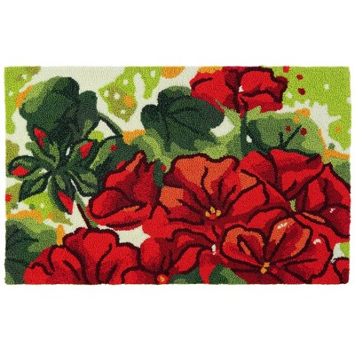 Homefires Bold Geraniums Doormat, 22"x34" – Vibrant Red Floral Accent Rug for Indoor/Outdoor Entryways and Seasonal Garden Décor