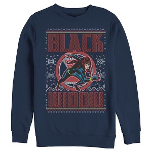 Men's Marvel Ugly Christmas Black Widow Snow Sweatshirt - 1 of 3