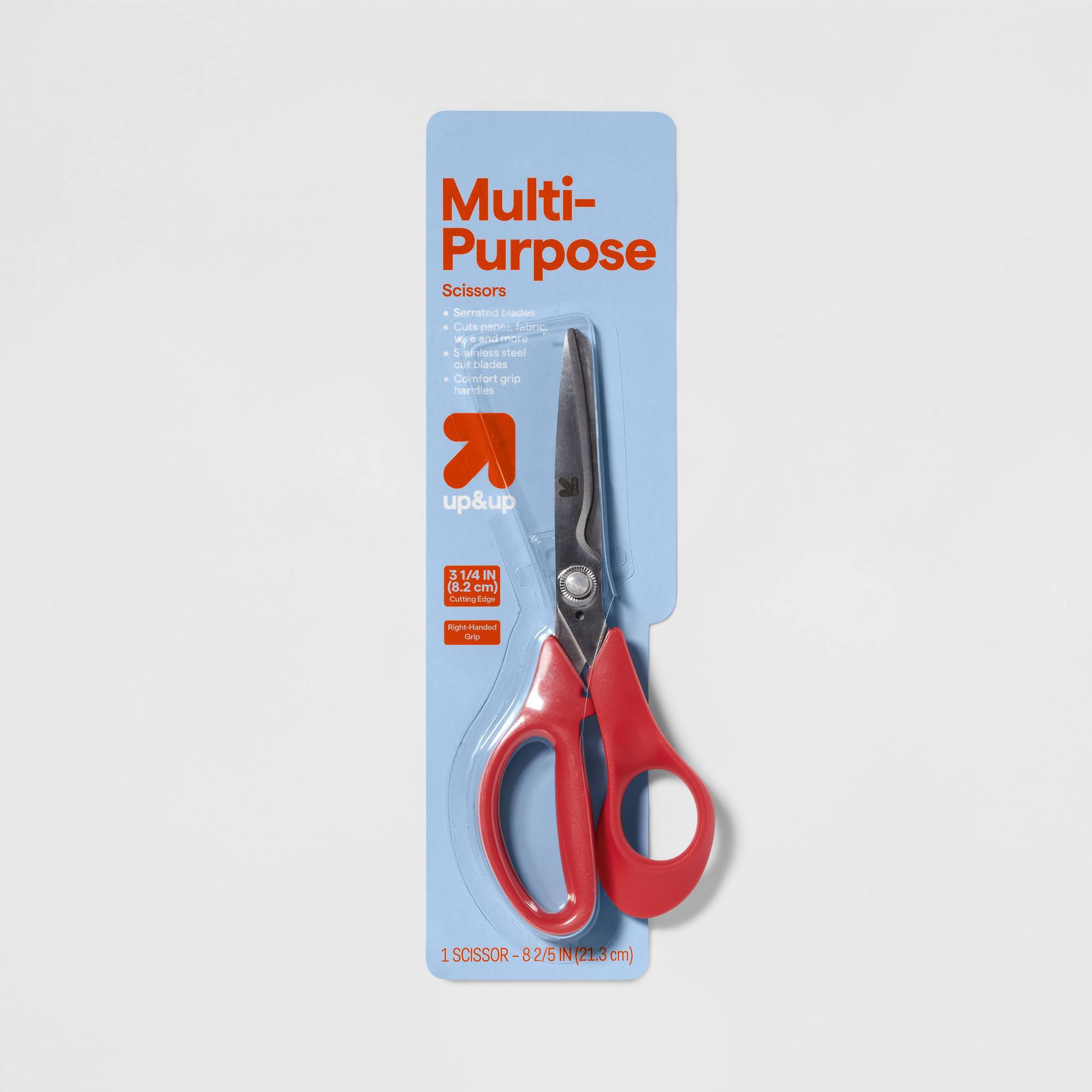 Scissors - up&up™: Stainless Steel Shears, Red, 8.5" Height, 0.22 lbs, Snips & Cutters, ABS Handle
