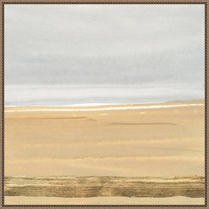 Amanti Art 30"x30" Abstract Gold Beach III by Chris Paschke: Modern Seaside Lithograph, Brown Frame - 1 of 4
