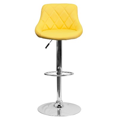 Retro Charm Yellow Vinyl Adjustable Swivel Bar Stool with Chrome Base