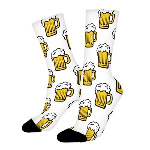 Beer Pattern Women Printed Crew Socks Funny Funky Socks Soft Polyester Novelty Gifts for Artists Men - 1 of 4