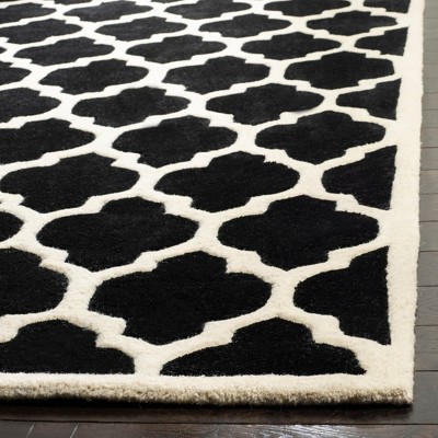 Black and Ivory Hand-Tufted Wool Square Rug