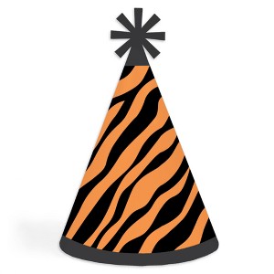 Big Dot of Happiness Tiger Print - Cone Happy Birthday Party Hats for Kids and Adults - Set of 8 (Standard Size) - 1 of 4