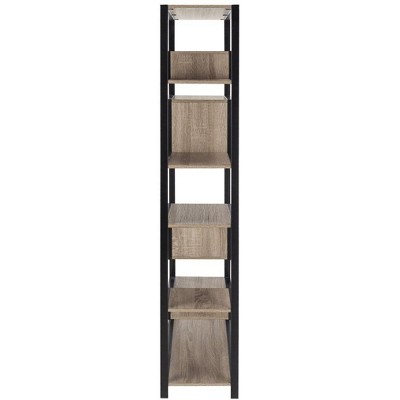 Joanna Transitional Oak and Black Wood Etagere, 32"W x 12"D x 62"H