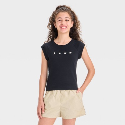 Girls' Raglan Cap Sleeve Graphic T-Shirt - art class™