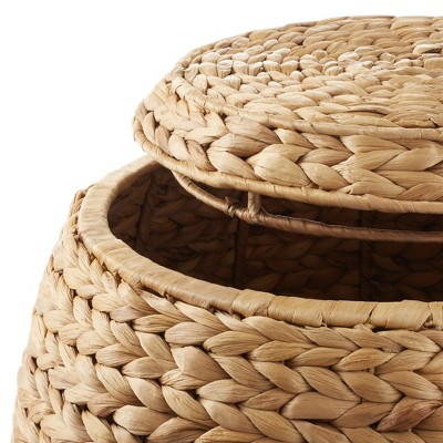 Natural Water Hyacinth Round Storage Basket with Lid