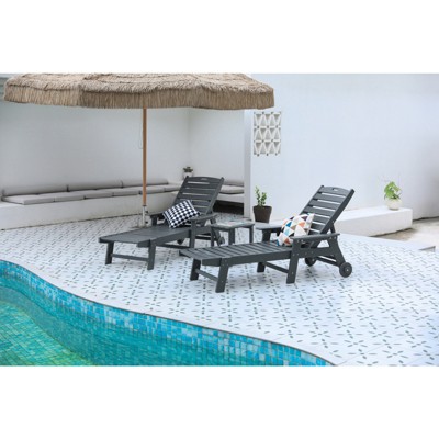 VisioGear Patio Chaise Lounges, 3-Piece Lounge Chair Outdoor with Texture, Oversized Chaise Lounge Chair with Cup Holder, Gray, 75.20"*28.74"*39.17"