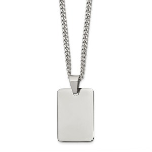 Black Bow Jewelry Polished Steel Engravable Dog Tag and Curb Chain Necklace - 24 Inch - 1 of 4
