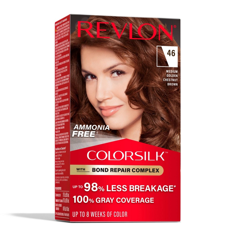 Photos - Hair Dye Revlon ColorSilk Permanent Hair Color with Bond Repair Complex - 46 Medium Golden Chestnut Brown - 4.4 fl oz: Ammonia-Free, 