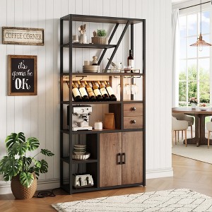 Bar Cabinet with Power Outlets, 71.2" Tall Wine Liquor Cabinets with  Lights and Glass Holder - 1 of 4