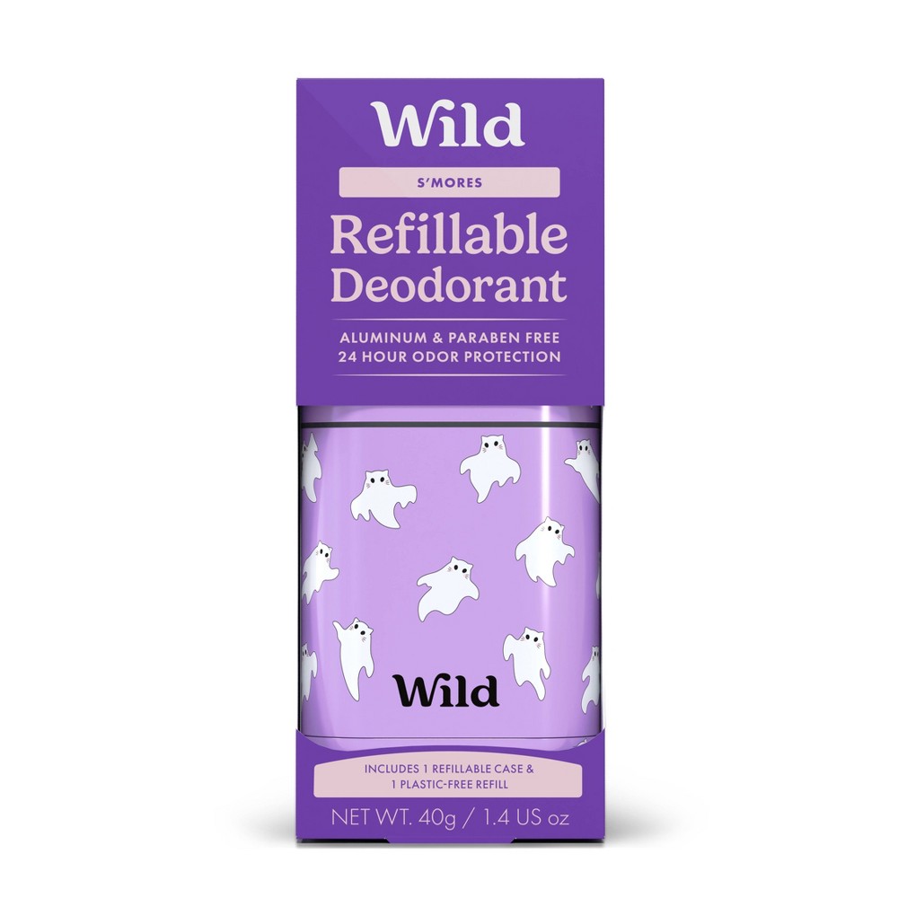 Wild Cosmetics Aluminum-Free Duo Deodorant Refill with Ghost Cat Case - S'mores - 1.4oz