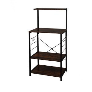 SEVOBAL Kitchen Storage Four Tier Vintage Wooden Bakers Rack with Hooks and Adjustable Legs, Black, 33.27"*18.11"*4.92" - 1 of 4