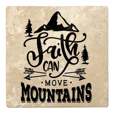 Christmas by Krebs Set of 4 Beige and Black "Faith CAN MOVE MOUNTAINS" Square Coasters 4"