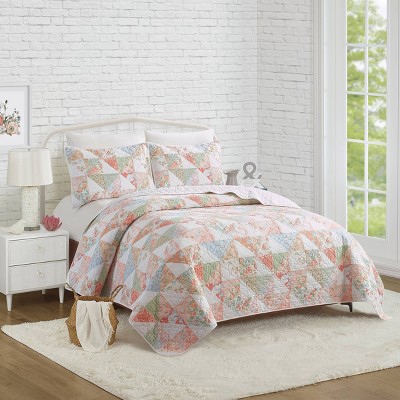 Coventry White Cotton Twin Quilt Set with Floral Patchwork