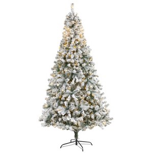 8ft. Flocked Spruce Artificial Christmas Tree with 500 Clear Lights & 1186 Branches – Majestic Winter Wonderland X-Mas Display - 1 of 4