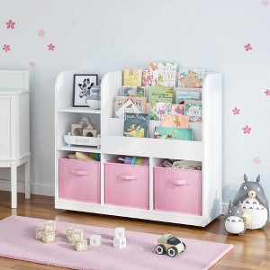 Mshliw Kids Bookcase and Toy Storage Organizer, 3 Fabric Drawer Bookshelf Display Stand for Bedroom, Playroom, or Nursery - 1 of 4