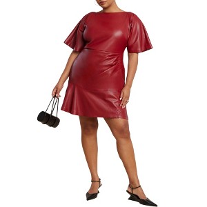 ELOQUII Drapey Faux Leather Mini Dress - 1 of 4
