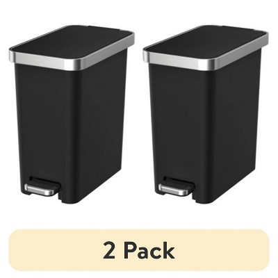 LunaLulinlk Black (2-pack) 2.5-gallon plastic step-style trash can for bedroom, bathroom and office