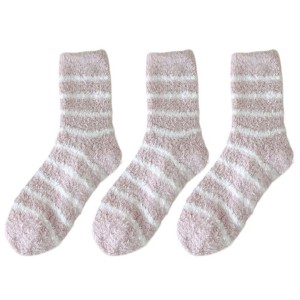 Anna-Kaci 3 Pairs Plush Crew Socks with Cozy Striped Design - 1 of 4