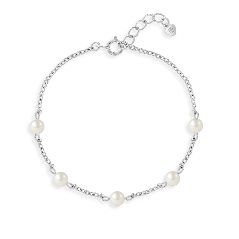 Girl's Chain & Freshwater Pearl Satelite Bracelet Sterling Silver - In Season Jewelry, 1 of 7