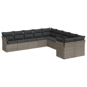 vidaXL 10 Piece Patio Sofa Set with Cushions Gray Poly Rattan - Without Table - 1 of 4