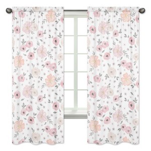 Sweet Jojo Designs Window Curtain Panels 84in. Watercolor Floral Pink and Grey - 1 of 4