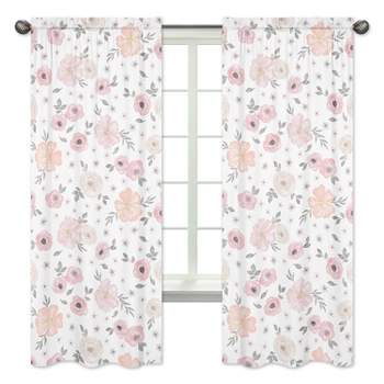 Sweet Jojo Designs Window Curtain Panels 84in. Watercolor Floral Pink and Grey