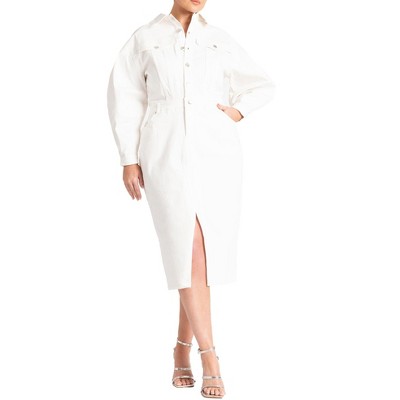 ELOQUII Women's Plus Size Oversized Denim Midi Dress