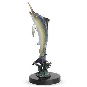 SPI Home Excited Blue Marlin Sculpture – 12" Solid Brass Ocean-Inspired Fish Figurine for Coastal Shelf or Table Display - 1 of 4