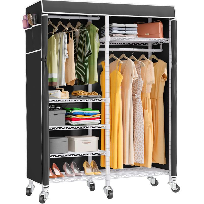 VIPEK R4C Rolling Garment Rack 6 Tiers White Metal Clothing Rack with Grey Oxford Fabric Cover, 1 of 13