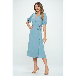 WEST K Womens Alexandria Elbow Puff Sleeve Full-Wrap A-Line Midi Dress - 1 of 4