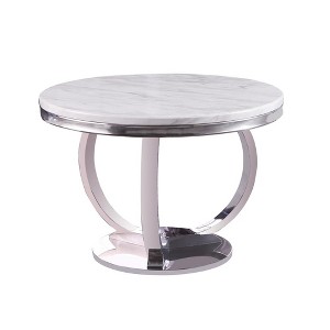 Best Master Furniture,Layla White Modern Faux Marble Round Dining Table with Silver Base - 1 of 1