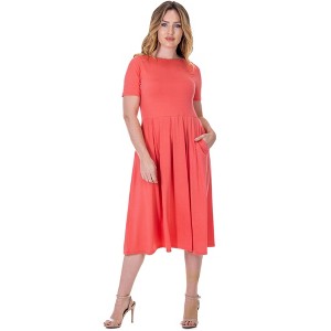 24seven Comfort Apparel Midi Dress with Short Sleeves and Pocket Detail - 1 of 4