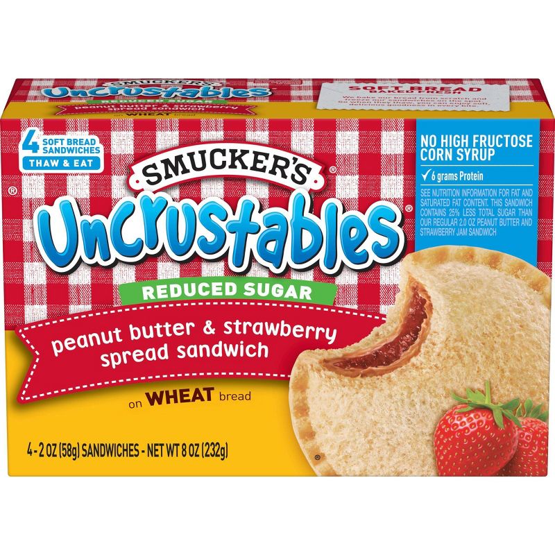 Smucker&#39;s Uncrustables Frozen Whole Wheat Peanut Butter &#38; Strawberry Jam Sandwich - 8oz/4ct, 1 of 8
