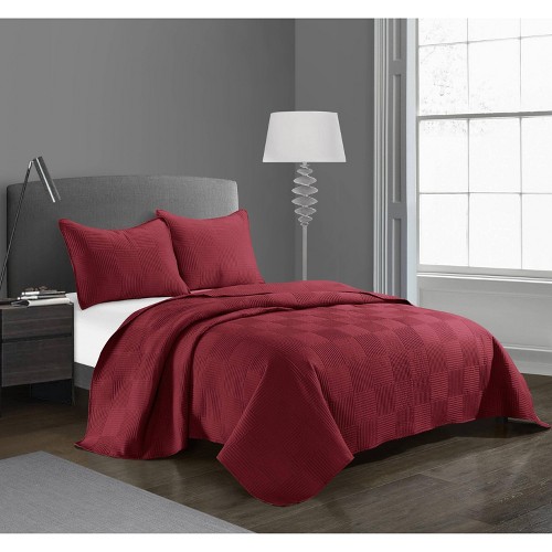 Amazing Deal on 3pc Queen Geo Block Quilt Set Red Casa ...