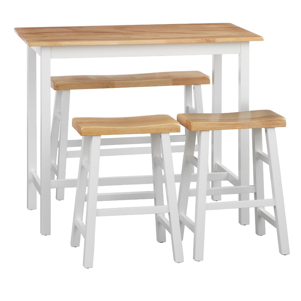 Buylateral 4Pc Galena Compact Solid Wood Counter Height Dining Set White/Natural: Includes Bench, Stools, Rubberwood Frame