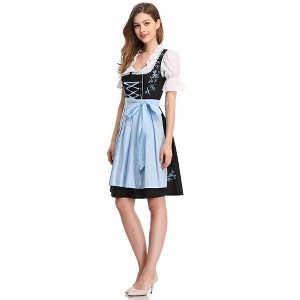 WhizMax Women's German Dirndl Dress Traditional Bavarian Oktoberfest Costumes for Halloween Carnival 3 Pieces,Black and blue,XL - 1 of 4