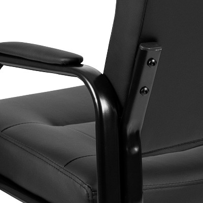 Black Leather Mid-Back Executive Reception Chair with Metal Frame