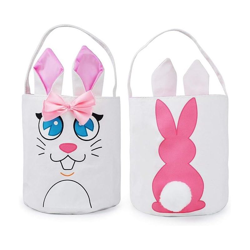 Syncfun 2 Packs Easter Bunny Basket Canvas/Burlap Bags Set for Easter Eggs Hunt, Easter Gift Baskets Egg Bags for Kids, Kids Easter Party Favor, 3 of 8