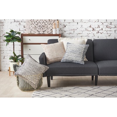 Stella 18" Gray and White Cotton Geometric Square Throw Pillow