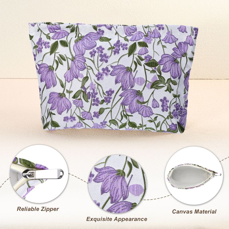 Unique Bargains Travel Canvas Floral Zipper-Closure Purple 1 Pc, 5 of 8
