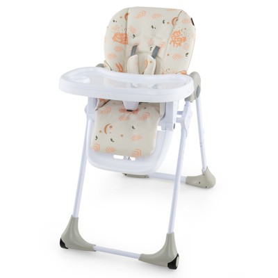 Infans Baby High Chair, Foldable Highchair for Babies and Toddlers, Adjustable Heights, Recline Backrest & Footrest, Portable with Wheels, Leaf Beige