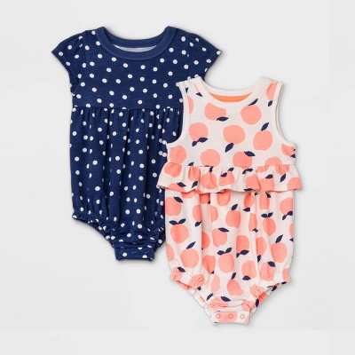 Image of Baby Girls' 2pk Apple Dots Short Romper - Cat & Jack™ Moxie Peach 0-3M