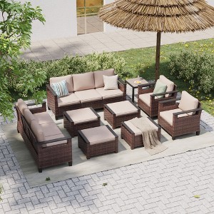 Sonkuki 9 Pieces Patio Sofa & Ottomans & Chair & Coffee Table Set, Conversation Couch with Cushion - 1 of 4
