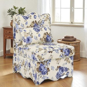 Mshliw Armless Flannel Dining Chair with Floral Pattern, Soft Sponge Cushion, Matching Waist Pillow and Wooden Frame for Dining or Living Room - 1 of 4