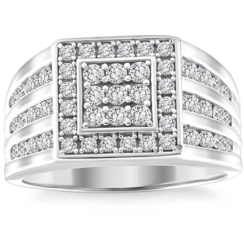 Pompeii3 1Ct TW Diamond Men's Anniversary Wedding Ring High Polished Band 10k White Gold, 1 of 6